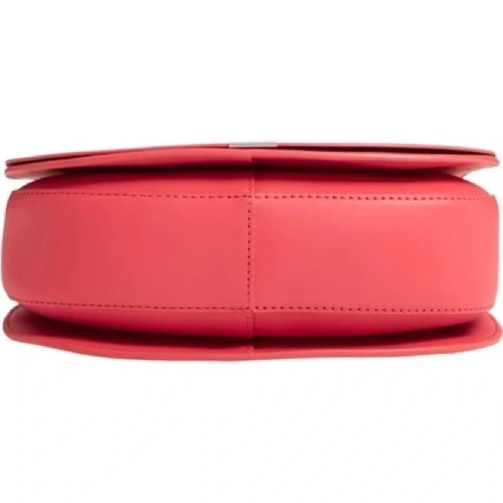 New RARE ALLSAINTS Captain Round Leather Crossbody Bag Coral Pink Pebbled